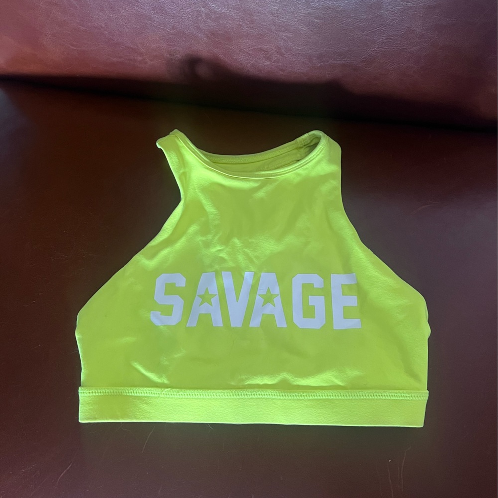 Neon Yellow Savage Barbell High Neck Sports Bra